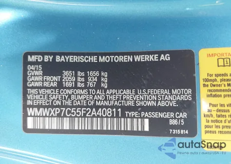 2015 Mini Hardtop Cooper S from USA, damaged, VIN WMWXP7C55F2A40811